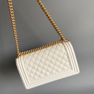 CHANEL MEDIUM 25 BOY BAG IN WHITE LAMBSKIN GOLD HARDWARE