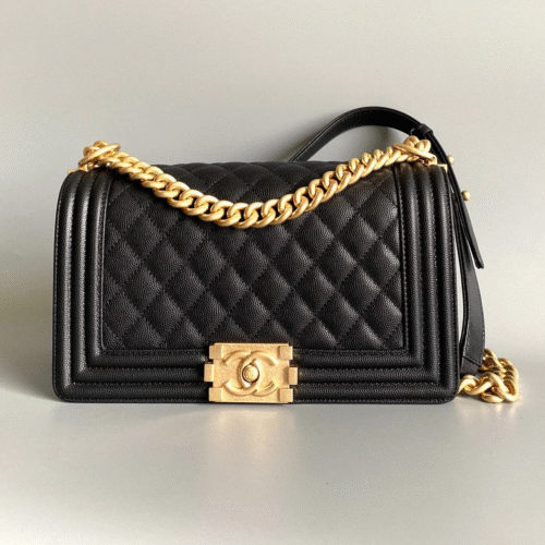 img_0350-1 CHANEL MEDIUM 25 BOY BAG IN BLACK LAMBSKIN GOLD HARDWARE
