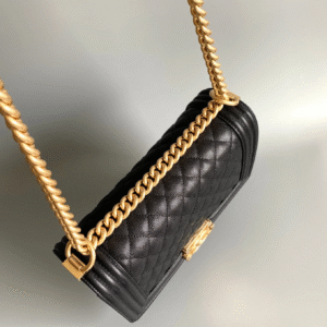 CHANEL MEDIUM 25 BOY BAG IN BLACK LAMBSKIN GOLD HARDWARE