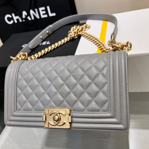 img_0358-1 CHANEL BOY BAG MEDIUM 25 GREY CAVIAR GOLD HARDWARE
