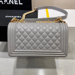 CHANEL BOY BAG MEDIUM 25 GREY CAVIAR GOLD HARDWARE