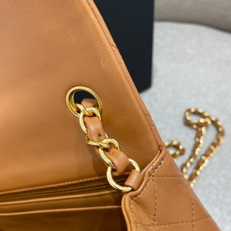 CHANEL FLAP BAG 20CM CARAMEL LAMBSKIN GOLD HARDWARE