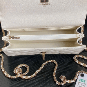 CHANEL 25C FLAP BAG 18 IN WHITE SHINY GRAINED CALFSKIN GOLD HARDWARE
