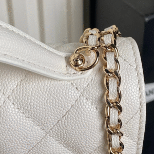 CHANEL 25C FLAP BAG 18 IN WHITE SHINY GRAINED CALFSKIN GOLD HARDWARE