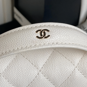 CHANEL 25C FLAP BAG 18 IN WHITE SHINY GRAINED CALFSKIN GOLD HARDWARE