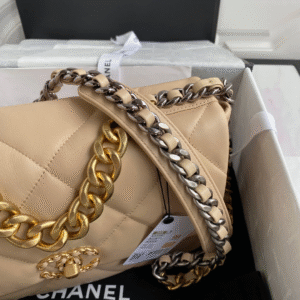 CHANEL LARGE 30 FLAP BAG IN BEIGE CREAM LAMBSKIN