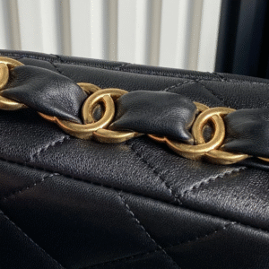 CHANEL MEDIUM FLAP BAG 26 IN BLACK CALFSKIN GOLD DOUBLE C THICK CHAIN