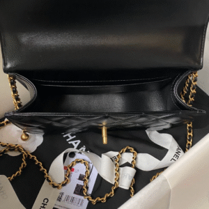 CHANEL FLAP BAG 22 IN BLACK CALFSKIN WITH DOUBLE GOLD BALL