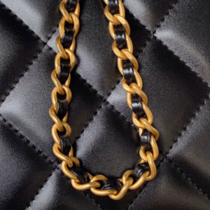 CHANEL FLAP BAG 22 IN BLACK CALFSKIN WITH DOUBLE GOLD BALL