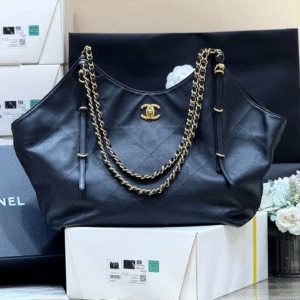 CHANEL MEDIUM MAXI SHOPPING BAG 47 IN BLACK CALFSKIN GOLD-TONE METAL