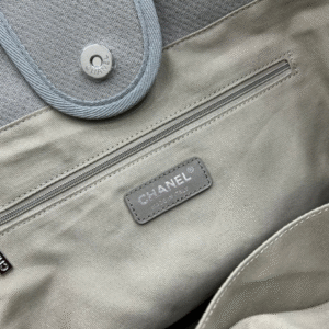 CHANEL CC DEAUVILLE LARGE 38 TOTE BAG IN GREY CANVAS WITH WHITE LOGO