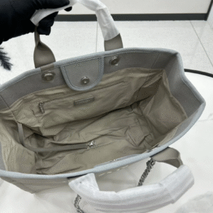 CHANEL CC DEAUVILLE LARGE 38 TOTE BAG IN GREY CANVAS WITH WHITE LOGO