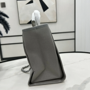 CHANEL CC DEAUVILLE LARGE 38 TOTE BAG IN GREY CANVAS WITH WHITE LOGO