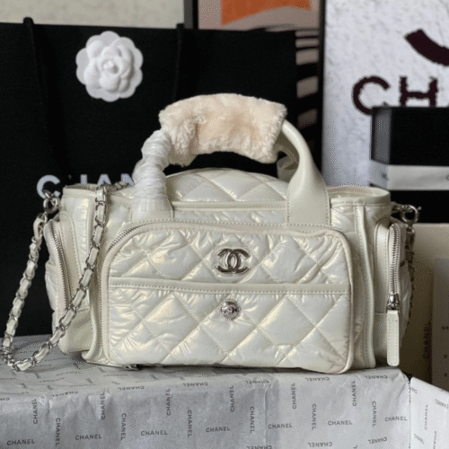 img_0616-1 CHANEL CC LARGE 35 BOWLING BAG IN WHITE CALFSKIN