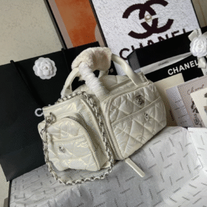 CHANEL CC LARGE 35 BOWLING BAG IN WHITE CALFSKIN