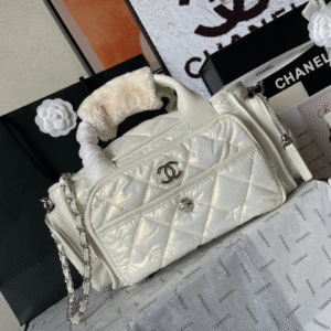CHANEL CC LARGE 35 BOWLING BAG IN WHITE CALFSKIN