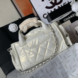 CHANEL CC LARGE 35 BOWLING BAG IN WHITE CALFSKIN