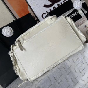 CHANEL CC LARGE 35 BOWLING BAG IN WHITE CALFSKIN