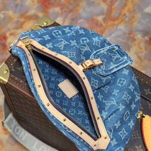 LV 25S BUMBAG 38 IN BLUE MONOGRAM DENIM LEATHER TRIM GOLD HARDWARE