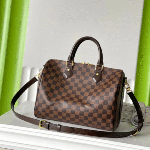 LV SPEEDY BANDOLIÈRE 30 IN DARK BROWN DAMIER EBENE CANVAS GOLD LOCK