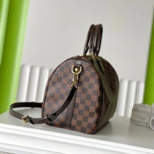 LV SPEEDY BANDOLIÈRE 30 IN DARK BROWN DAMIER EBENE CANVAS GOLD LOCK