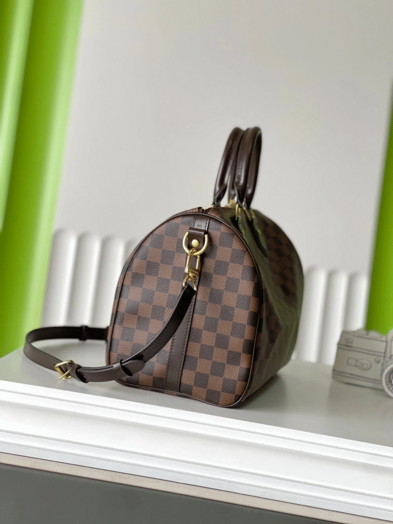 LV SPEEDY BANDOLIÈRE 30 IN DARK BROWN DAMIER EBENE CANVAS GOLD LOCK