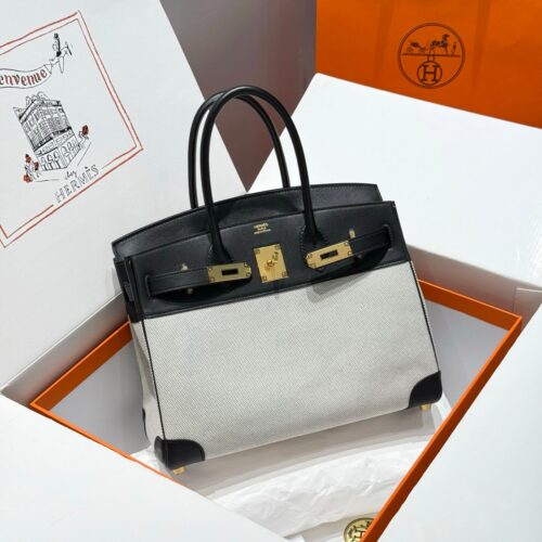 img_43e90bff_20250501_i1746069144813_9493_0_0_jpg HERMES QUADRILLE BIRKIN 30 IN BLACK SWIFT WHITE TOILE CANVAS