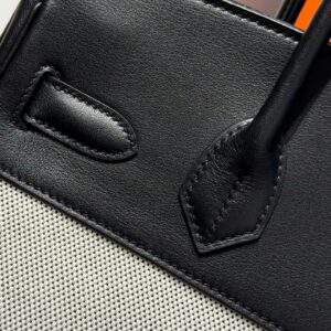 HERMES QUADRILLE BIRKIN 30 IN BLACK SWIFT WHITE TOILE CANVAS