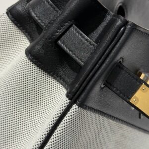 HERMES QUADRILLE BIRKIN 30 IN BLACK SWIFT WHITE TOILE CANVAS