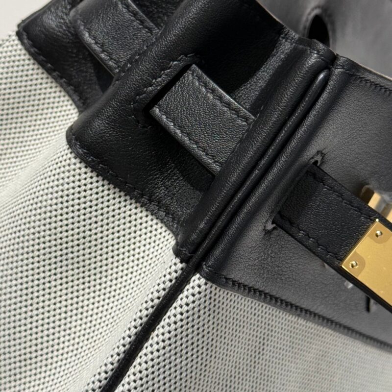 HERMES QUADRILLE BIRKIN 30 IN BLACK SWIFT WHITE TOILE CANVAS