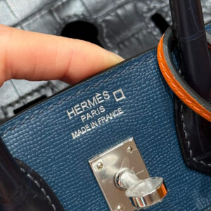 HERMES BIRKIN FAUBOURG TOUCH 20 IN NAVY BLUE WITH SILVER HARDWARE