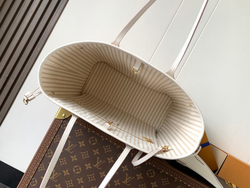 LV NEVERFULL MM TOTE BAG 32 IN WHITE MIX PINK CALFSKIN