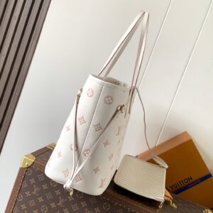 LV NEVERFULL MM TOTE BAG 32 IN WHITE MIX PINK CALFSKIN