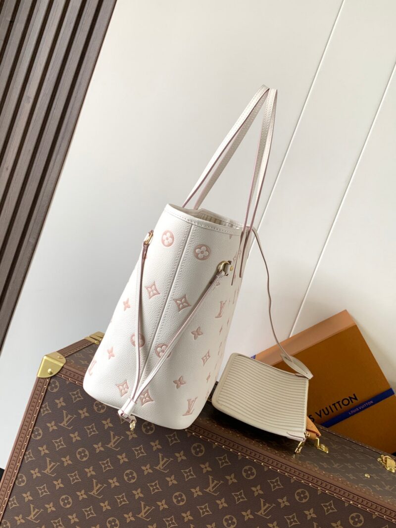 LV NEVERFULL MM TOTE BAG 32 IN WHITE MIX PINK CALFSKIN
