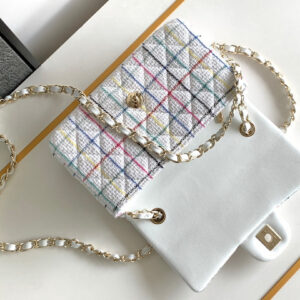 CHANEL MEDIUM 25 CLASSIC BAG IN LIGHT PINK MIX BLACK WOOL TWEED