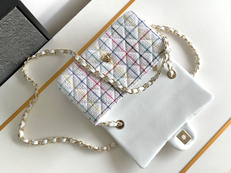 CHANEL MEDIUM 25 CLASSIC BAG IN LIGHT PINK MIX BLACK WOOL TWEED