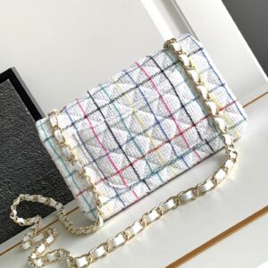 CHANEL MEDIUM 25 CLASSIC BAG IN LIGHT PINK MIX BLACK WOOL TWEED