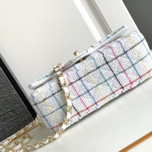 CHANEL MEDIUM 25 CLASSIC BAG IN LIGHT PINK MIX BLACK WOOL TWEED