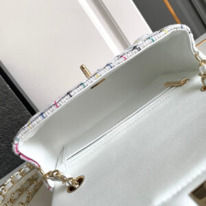 CHANEL MEDIUM 25 CLASSIC BAG IN LIGHT PINK MIX BLACK WOOL TWEED