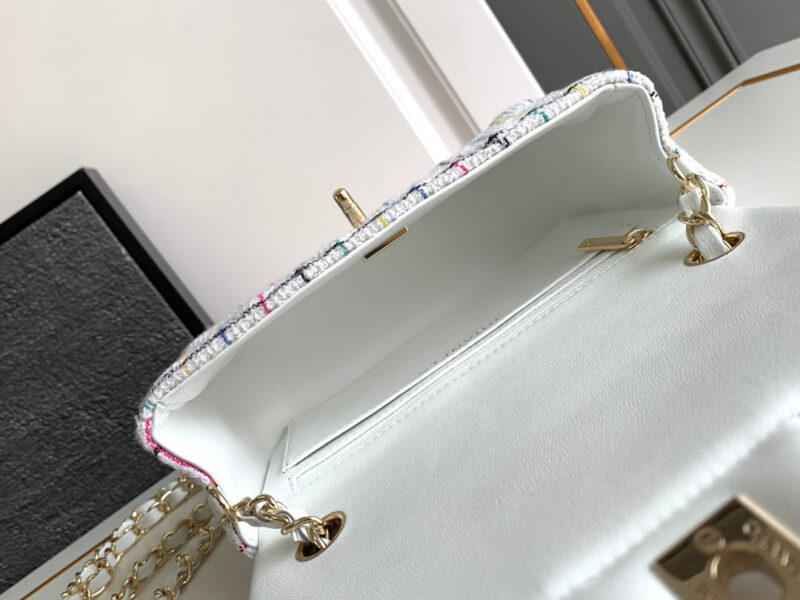 CHANEL MEDIUM 25 CLASSIC BAG IN LIGHT PINK MIX BLACK WOOL TWEED