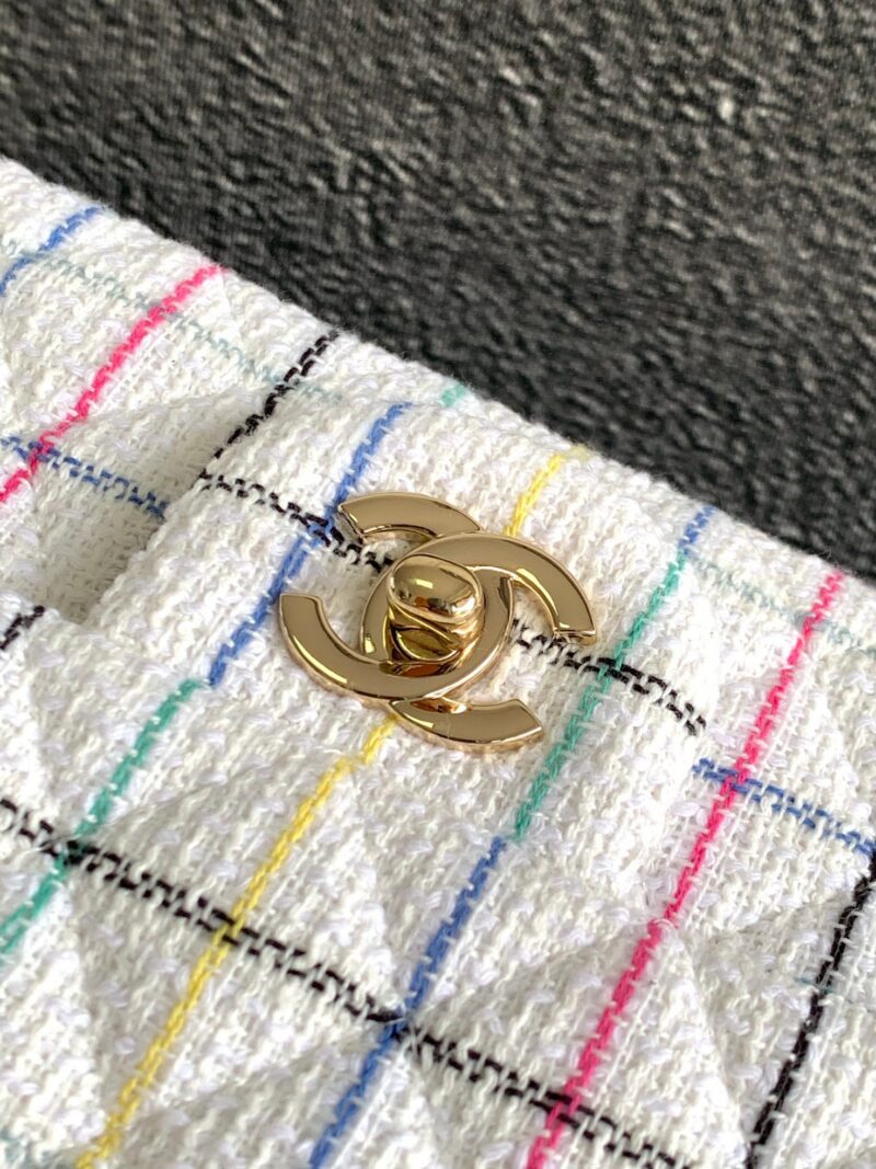 CHANEL MEDIUM 25 CLASSIC BAG IN LIGHT PINK MIX BLACK WOOL TWEED