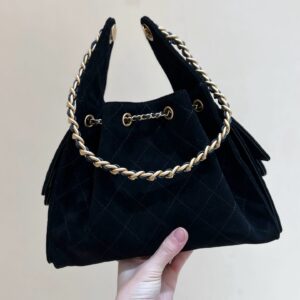 CHANEL 25 HANDBAG 30 IN BLACK SUEDE GOLD HARDWARE