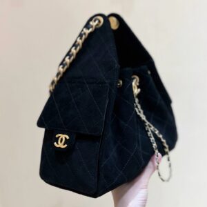 CHANEL 25 HANDBAG 30 IN BLACK SUEDE GOLD HARDWARE