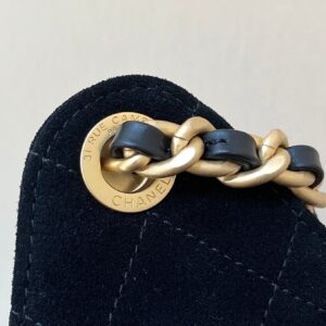 CHANEL 25 HANDBAG 30 IN BLACK SUEDE GOLD HARDWARE