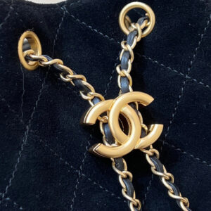 CHANEL 25 HANDBAG 30 IN BLACK SUEDE GOLD HARDWARE