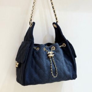 CHANEL 25 HANDBAG 30 IN DARK BLUE DENIM GOLD HARDWARE