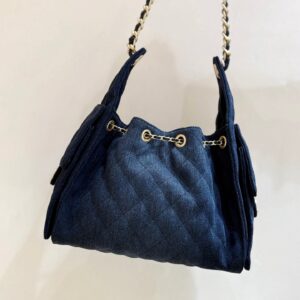 CHANEL 25 HANDBAG 30 IN DARK BLUE DENIM GOLD HARDWARE
