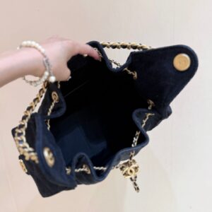 CHANEL 25 HANDBAG 30 IN DARK BLUE DENIM GOLD HARDWARE