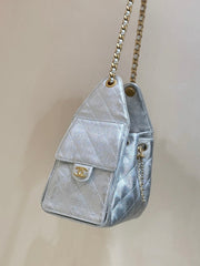 CHANEL 25 HANDBAG IN SILVER-TONE 30 GRAINED CALFSKIN GOLD HARDWARE