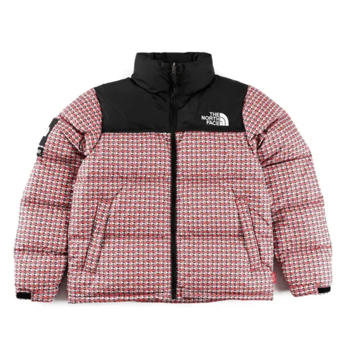 src_0-221 Replica Supreme The North Face Hooded Puffer Red Check Reps - RepLuxe